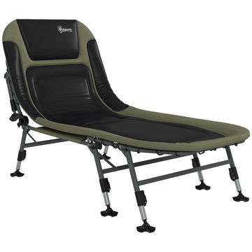 Outsunny Camping Cot For Adults, Folding Bed With Soft Padded Cushions & Headrest, 180 Adjustable Reclining Lounger, Heavy Duty And Portable With A 400 Lbs. Capacity, Dark Green Dark Green Oxford Fabric
