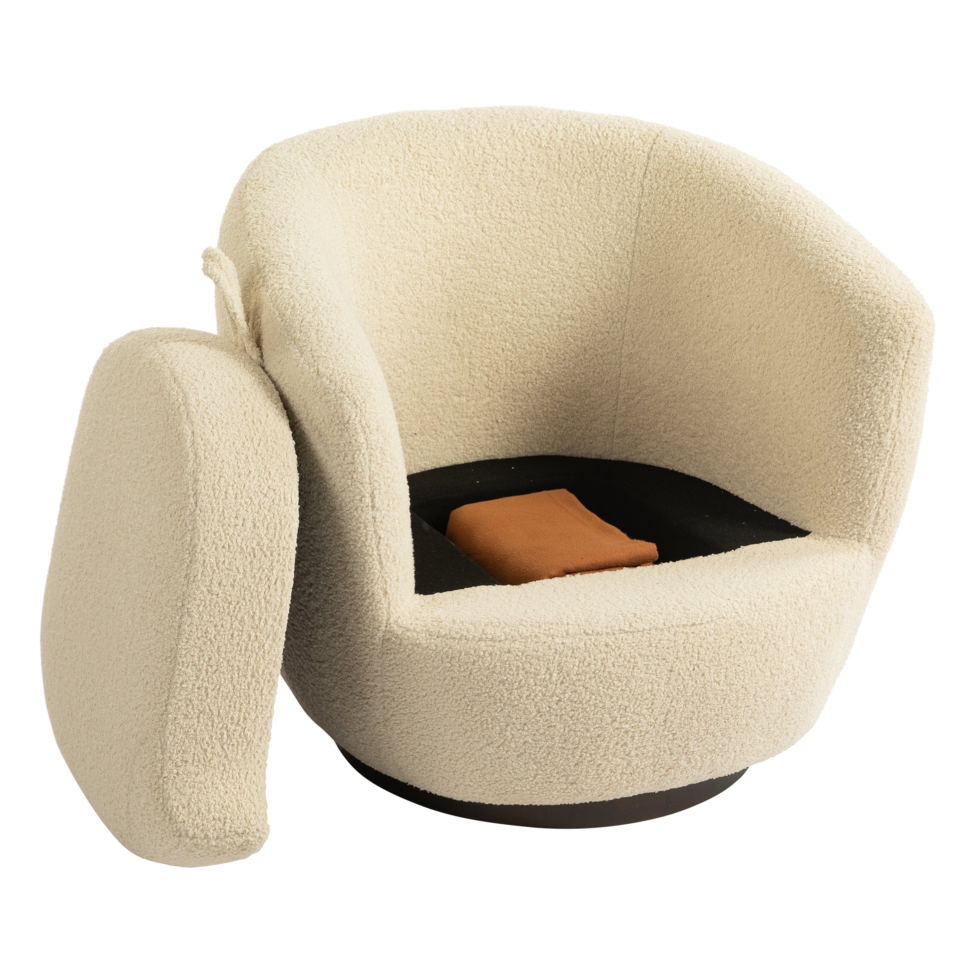 Upholstered Swivel Barrel Armchair With Storage Modern Living Room Side Chair For Bedroom Office Reading Spaces Teddy Fabric Beige Beige Foam Upholstered