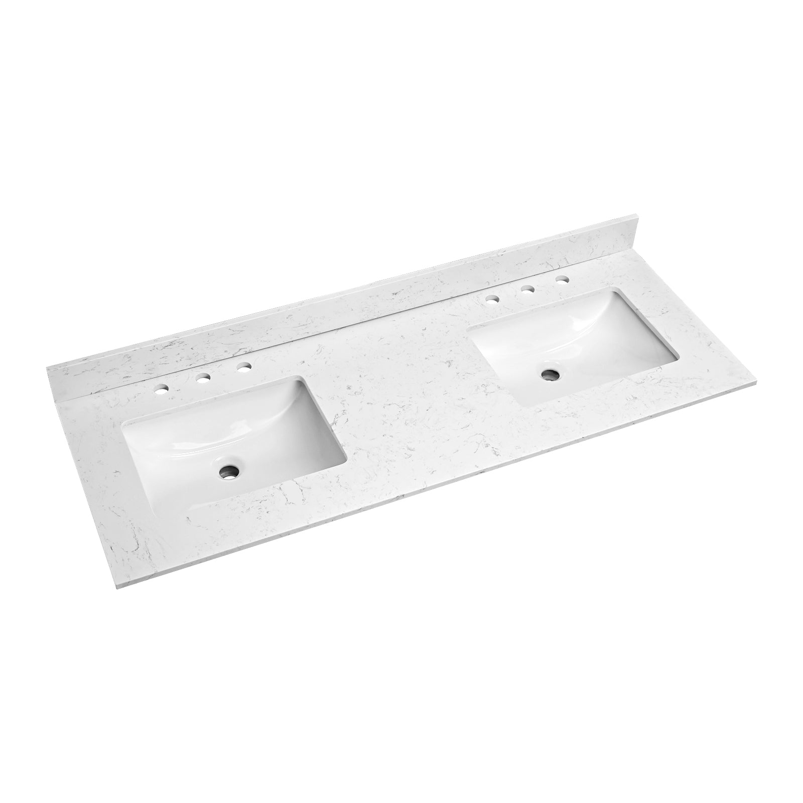 60"X 22" Bathroom Stone Vanity Top Engineered Color With Undermount Ceramic Sink And 3 Faucet Hole With Backsplash White Bathroom Stone