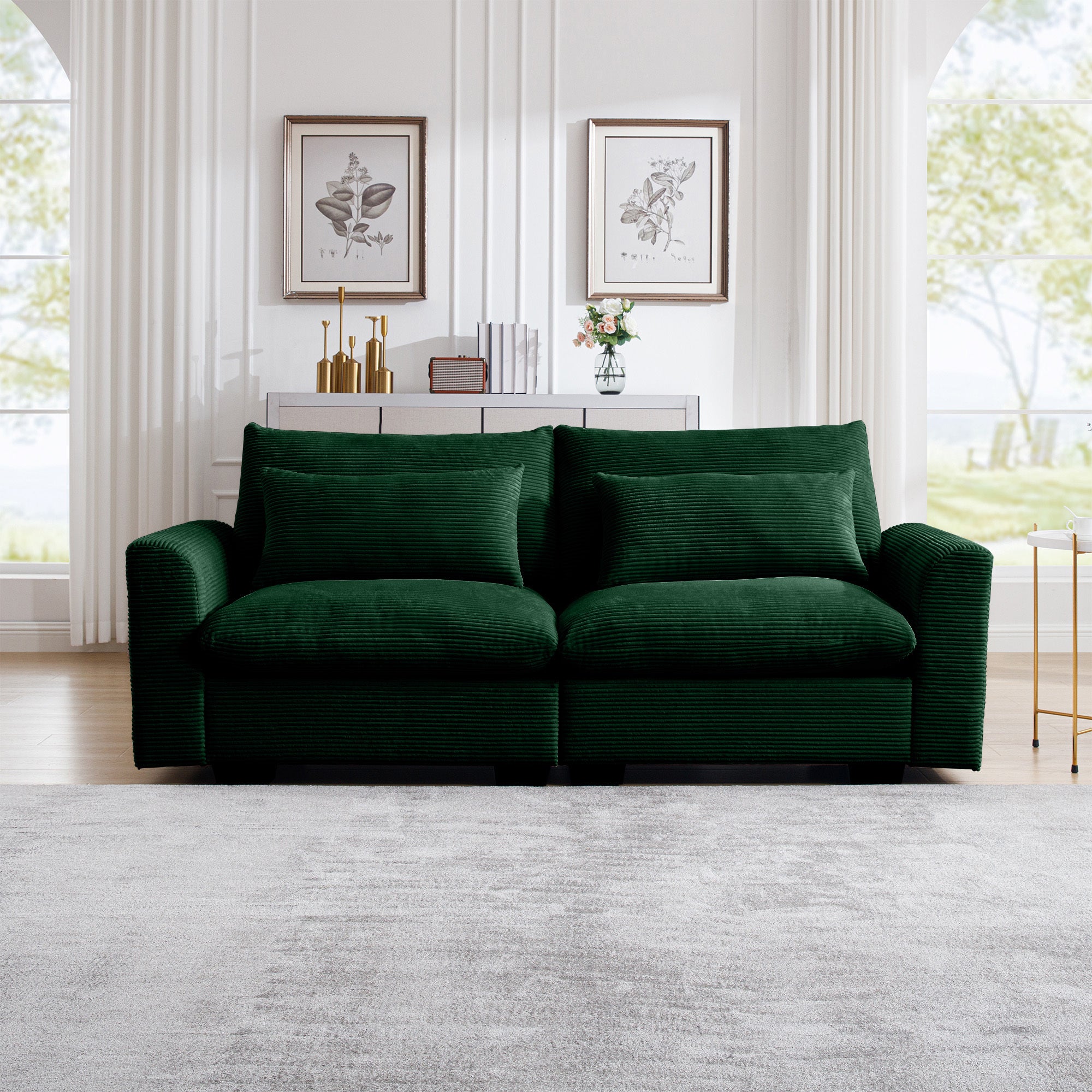 Modern Sofa 2 Seater Corduroy Fabric Sofa With Armrests For Apartment Living Room, Green Green Corduroy 2 Seat