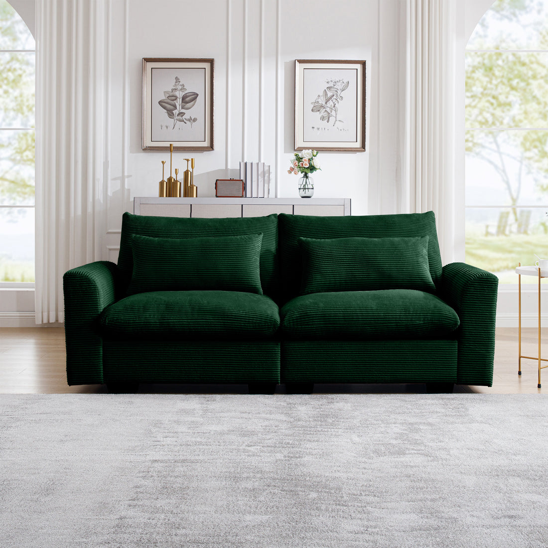 Modern Sofa 2 Seater Corduroy Fabric Sofa With Armrests For Apartment Living Room, Green Green Corduroy 2 Seat