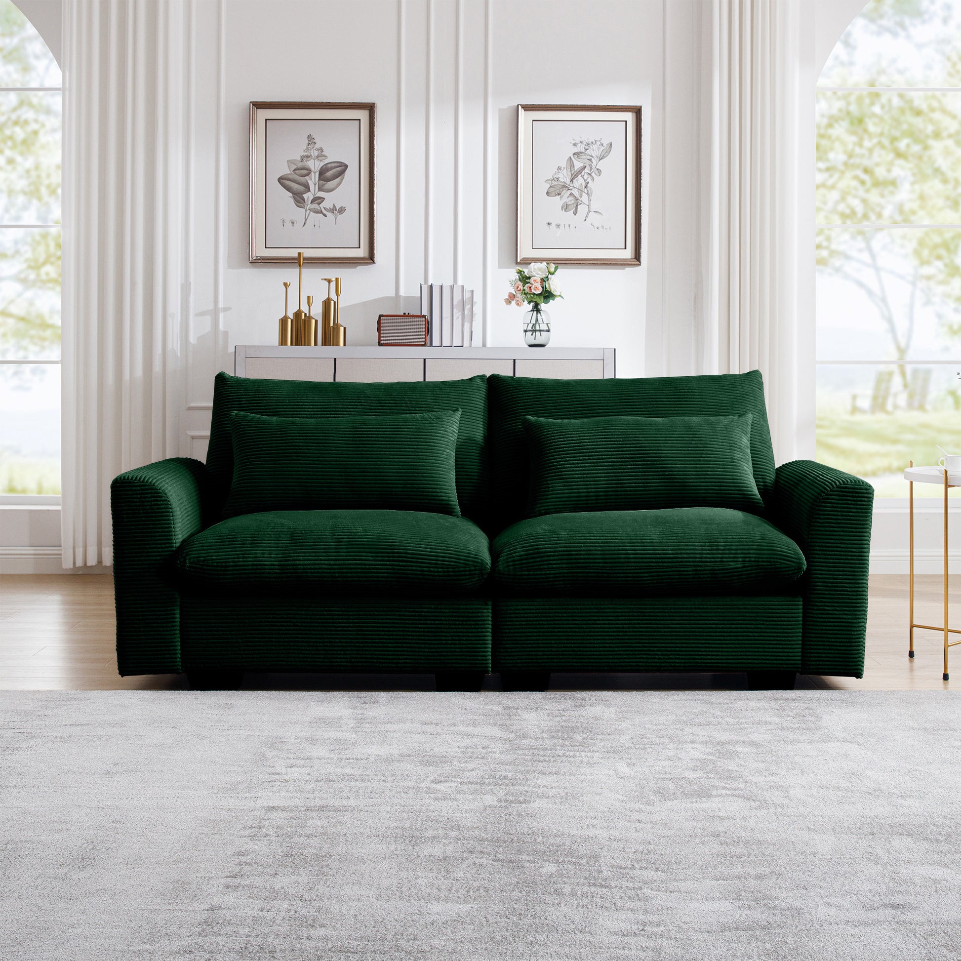 Modern Sofa 2 Seater Corduroy Fabric Sofa With Armrests For Apartment Living Room, Green Green Corduroy 2 Seat