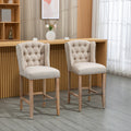 Homcom Counter Height Bar Stools Set Of 2 With Wood Legs, Beige Beige Polyester