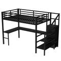 Full Size Loft Bed With L Shaped Desk And Usb, Metal Loft Bed With Wardrobe And Adjustable Shelf, High Loft Bed With Led For Kids Teens Adults, Black Full Black Metal