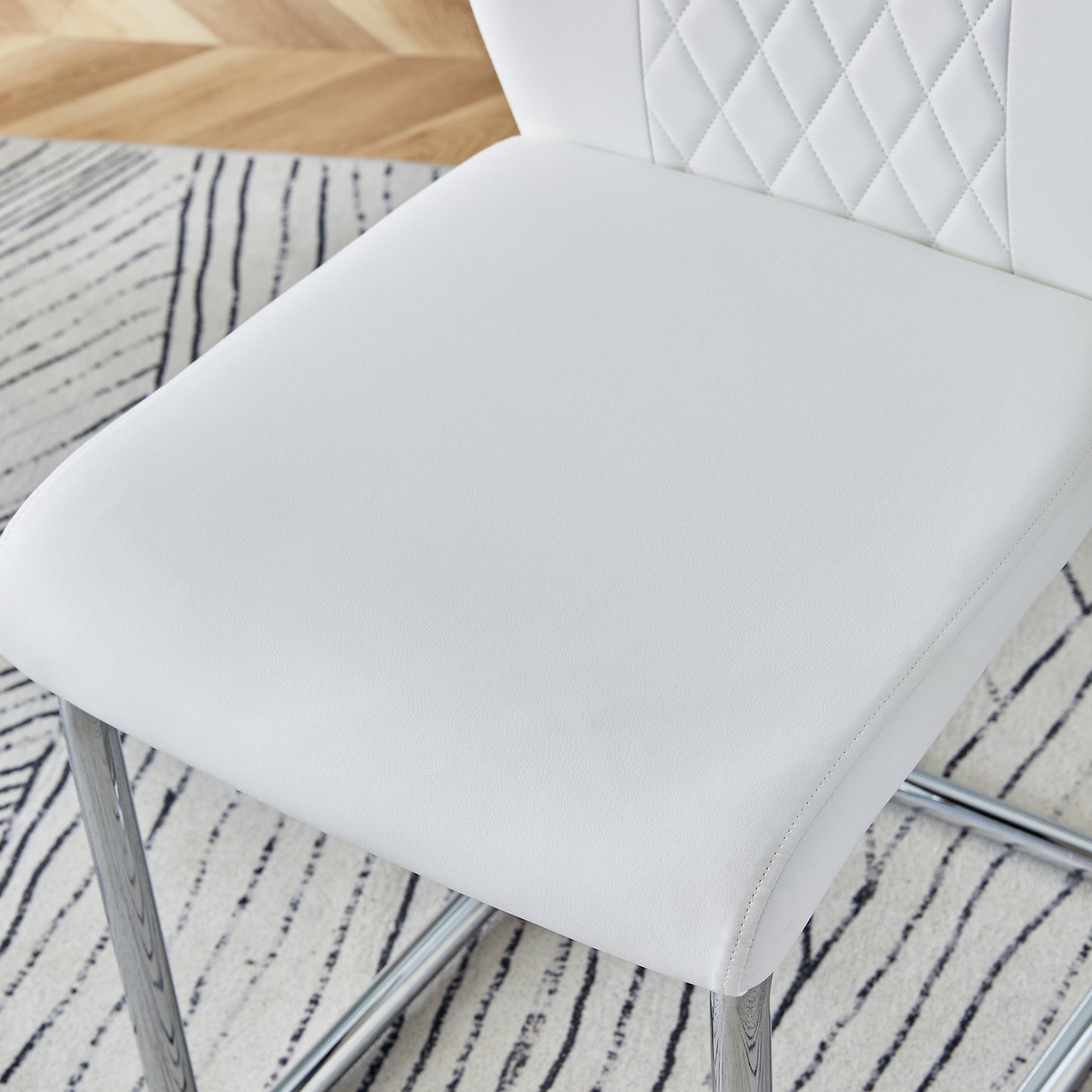 Table And Chair Set.Large Minimalist Rectangular Glass Dining Table For 6 8 With 0.39" Tempered Glass Tabletop And Silver Chrome Metal Legs.Paried With Comfortable Chairs With Pu Seats And Metal Legs. Silver Seats 8 Glass Metal