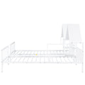 Metal Double Twin Size Platform Bed With House Shaped Headboard And A Built In Nightstand, White Box Spring Not Required Twin White Metal Metal