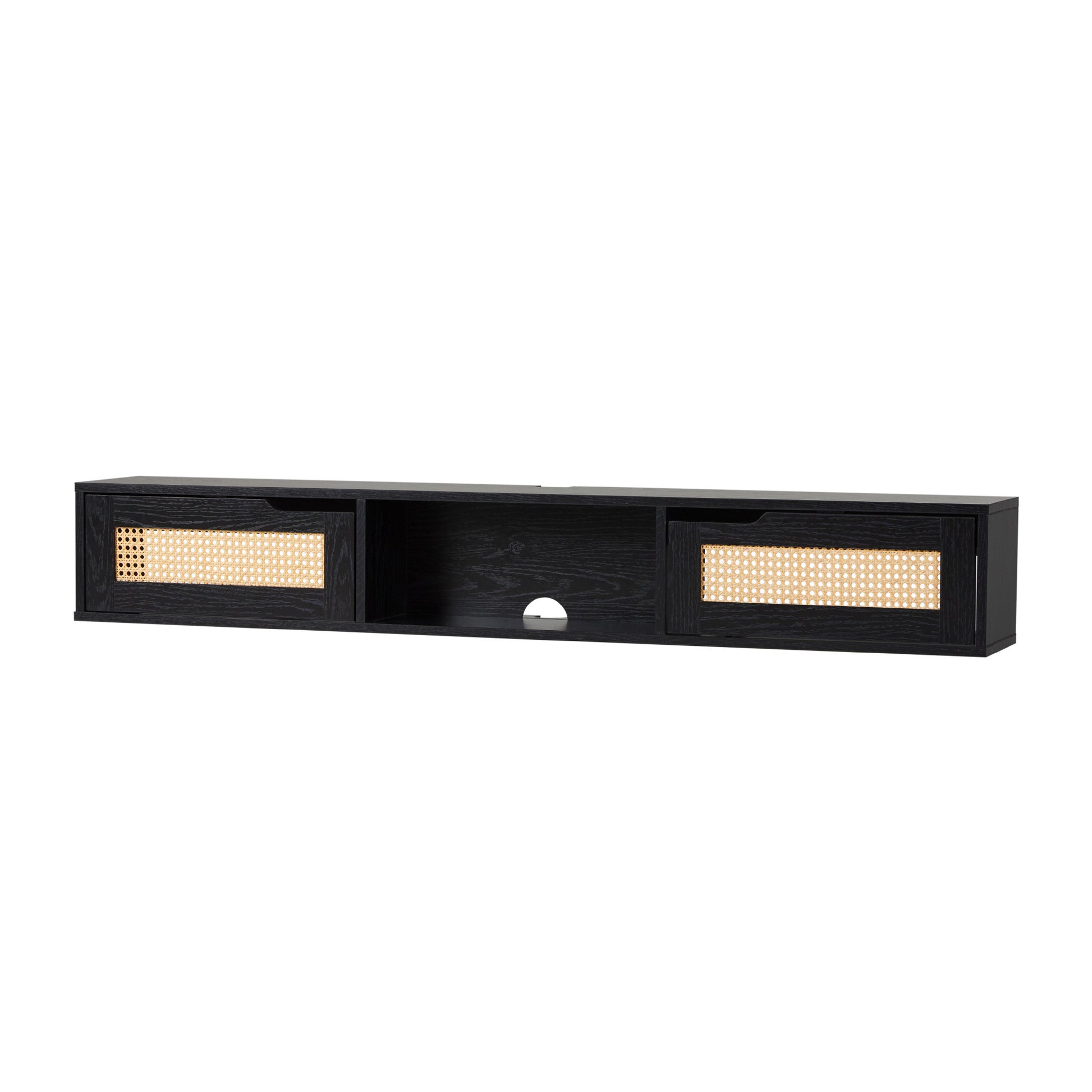Modern Rattan Door Floating Tv Stand For Tvs Up To 65 Inches Black Black 60 69 Inches Mdf