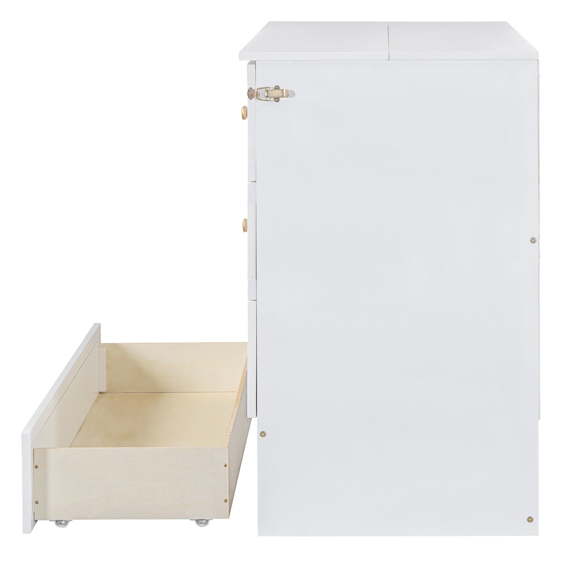 Full Size Murphy Bed With Large Drawers,White Full White Plywood