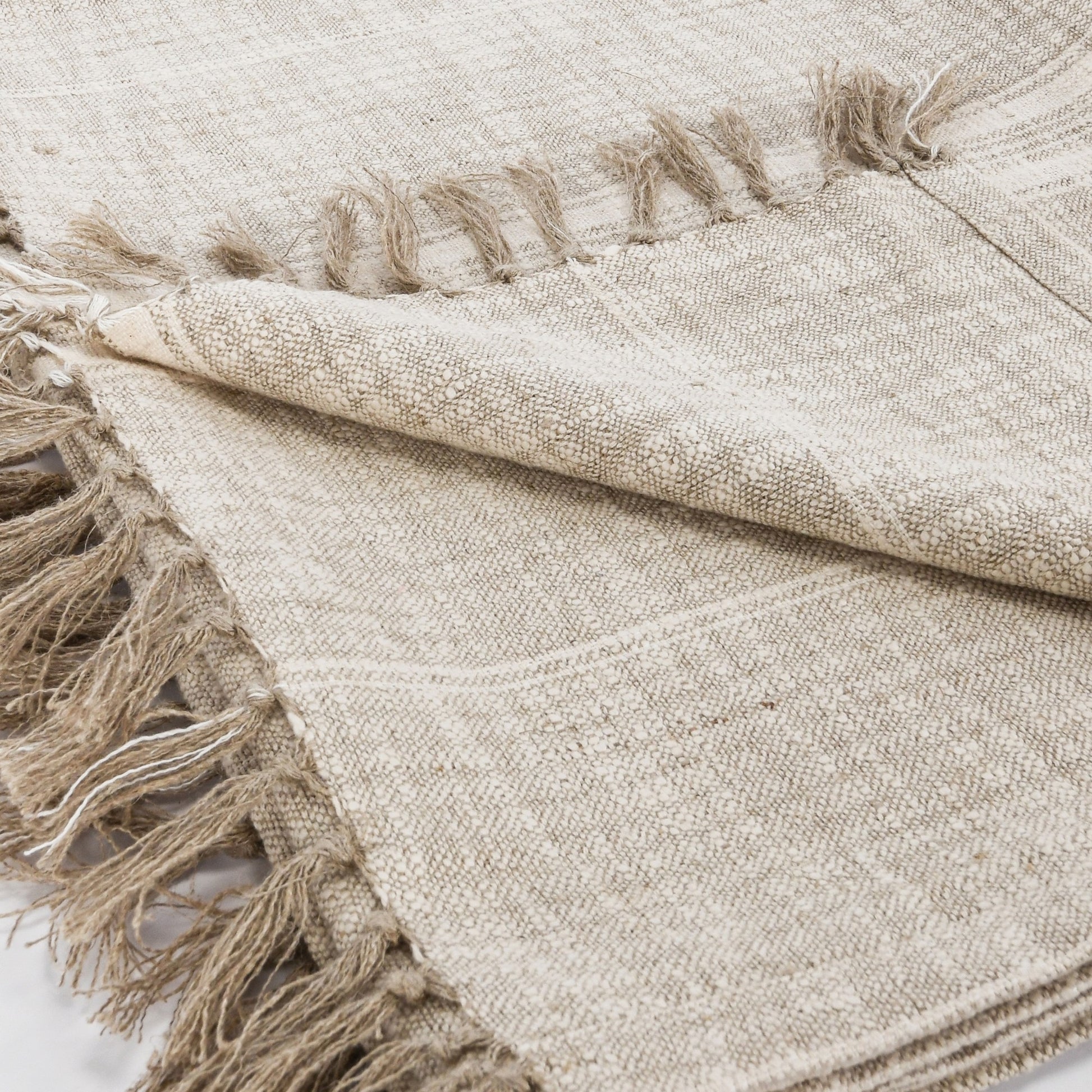 Uno 50 Inch Throw Blanket, Cotton And Linen, Woven Striped Design, Beige Beige Cotton Linen