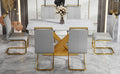 Table And Chair Set, The Table Is Equipped With A Marble Patterned Mdf Tabletop And Gold Table Legs.The Chair Is Equipped With Pu Synthetic Leather High Back Cushion And Gold Coated Metal Legs. Grey Gold Seats 6 Mdf Metal