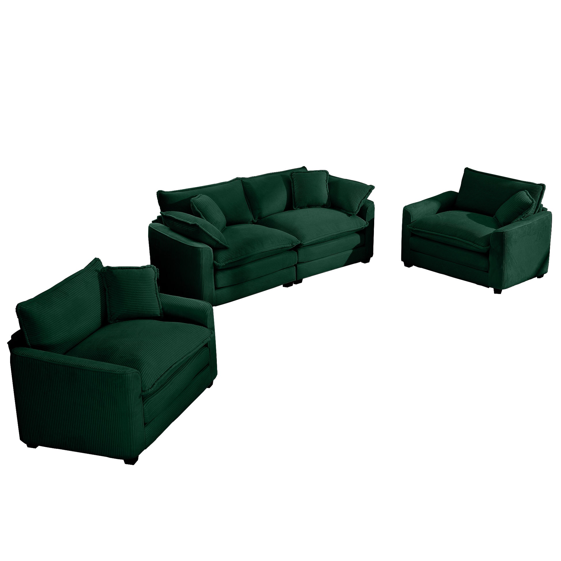 Warm And Cozy Sofa Set With Soft Cushions And Pillows, Home Theater Style Sofa Set Consisting Of One 2 Seater Sofas And Two Single Sofa In Green Corduroy Fabric Green Corduroy 4 Seat