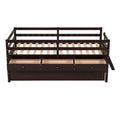Low Loft Bed Twin Size With Full Safety Fence, Climbing Ladder, Storage Drawers And Trundle Espresso Solid Wood Bed Espresso Solid Wood