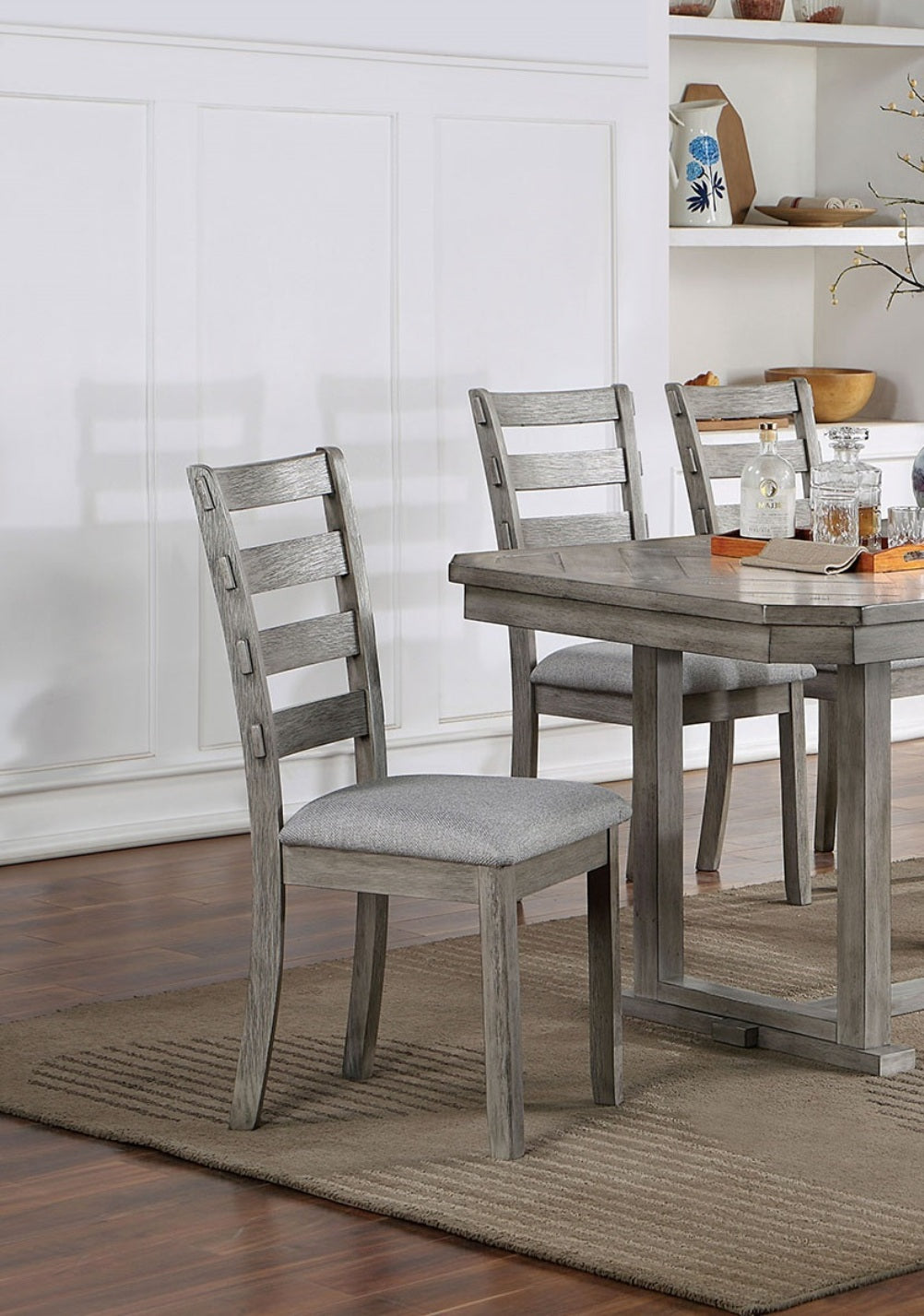 Gray Color Dining Chairs Padded Seat Set Of 2Pc Side Chair Ladder Back Kitchen Dining Room Wire Brushed Finish Gray Dining Room Classic,Modern,Transitional Dining Chairs Rubberwood Ladder Back Set
