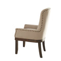 Wooden Arm Chair With Wing Back And Trims, Beige And Brown Beige Brown Wood Fabric
