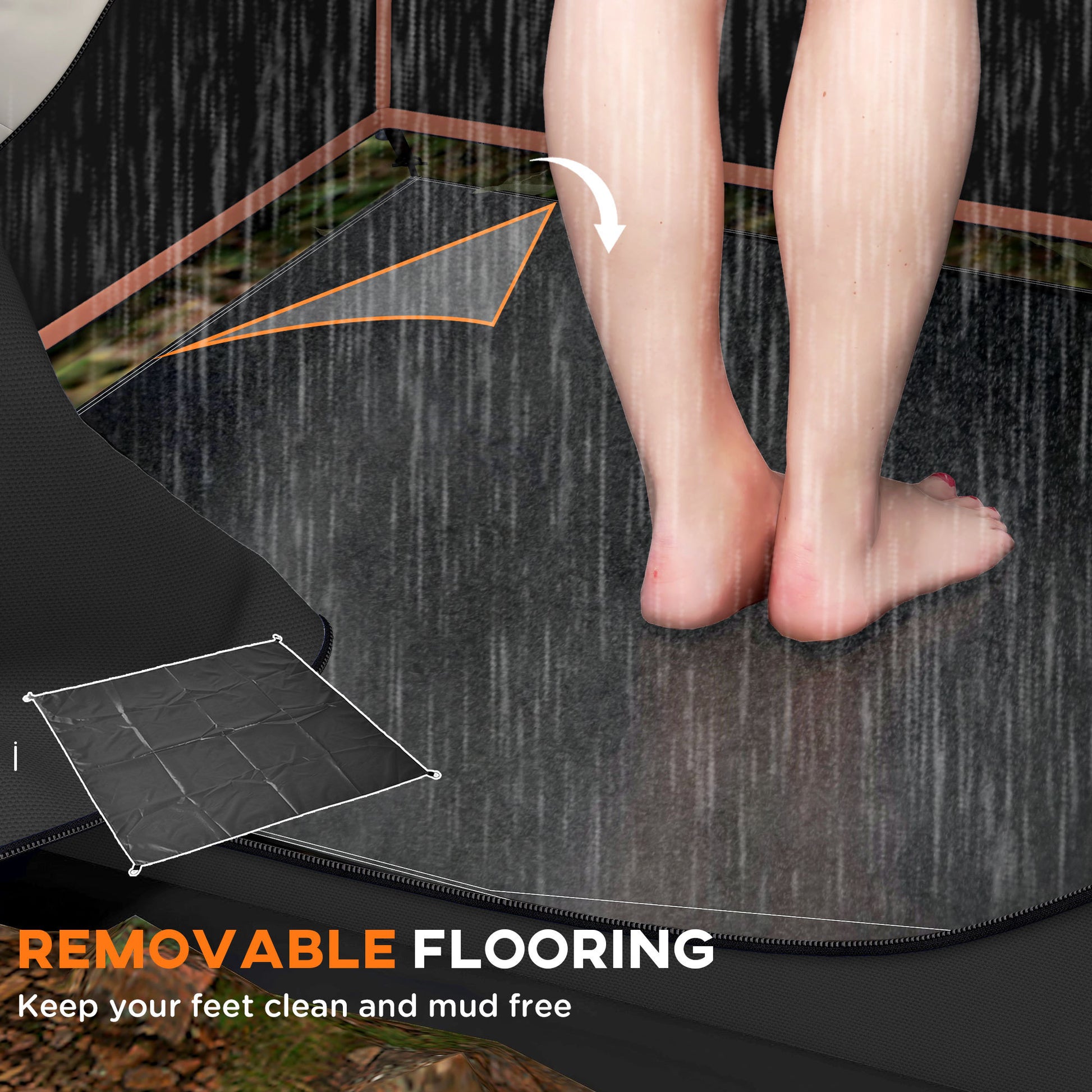 Outsunny Portable Shower Tent, Privacy Shelter, Camping Dressing Changing Tent Room With Solar Shower Bag, Floor And Carrying Bag, Black Black Oxford Fabric