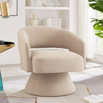 Modern Swivel Barrel Chair, Upholstered Velvet Round Accent Chairs,360 Degree Comfy Swivel Chair With Open Backrest, Single Chair Armchair For Living Room Bedroom, Homerest,Taupe Beige Taupe Primary Living Space American Design,Contemporary,Luxury,Mid