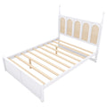 Queen Size Rattan Platform Bed With With 2 Big Drawers, T Size Trundle, White Queen White Plywood