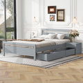 Full Size Wooden Platform Bed With 2 Storage Drawers And 2 Bedside Tables, Gray Full Gray Pine