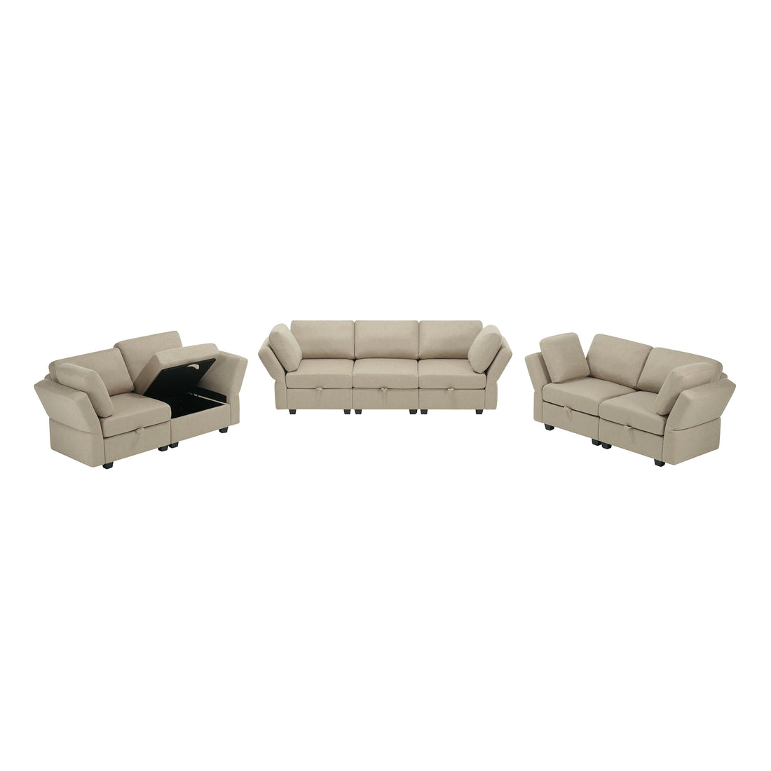 Living Room Furniture 7 Piece Set Including One 3 Seater Sofa And Two 2 Loveseatsadjustable Arms And Backs Comforty Sofas & Couches With Comfy Seat And Arm Cushions Beige Beige Polyester 7 Seat