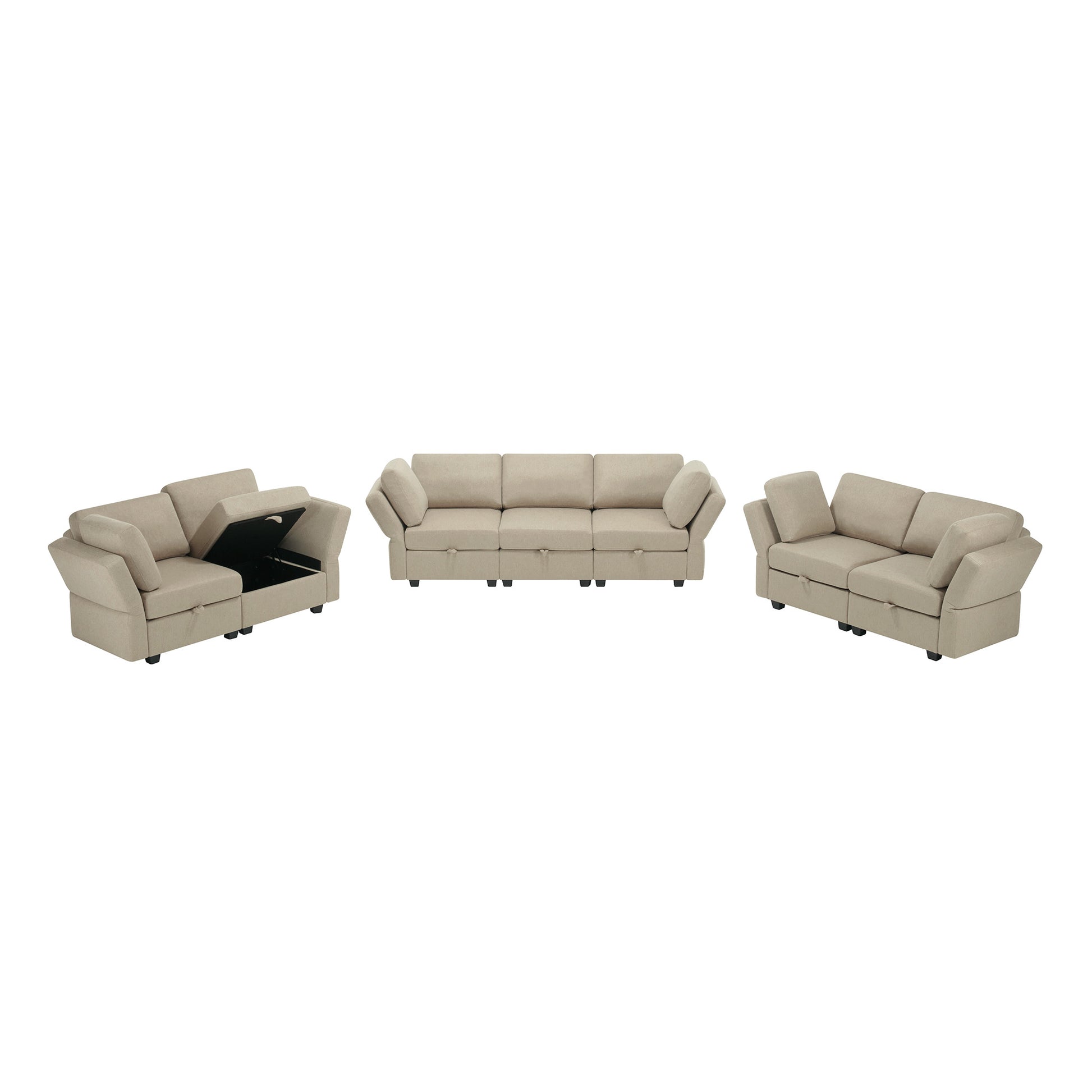 Living Room Furniture 7 Piece Set Including One 3 Seater Sofa And Two 2 Loveseatsadjustable Arms And Backs Comforty Sofas & Couches With Comfy Seat And Arm Cushions Beige Beige Polyester 7 Seat