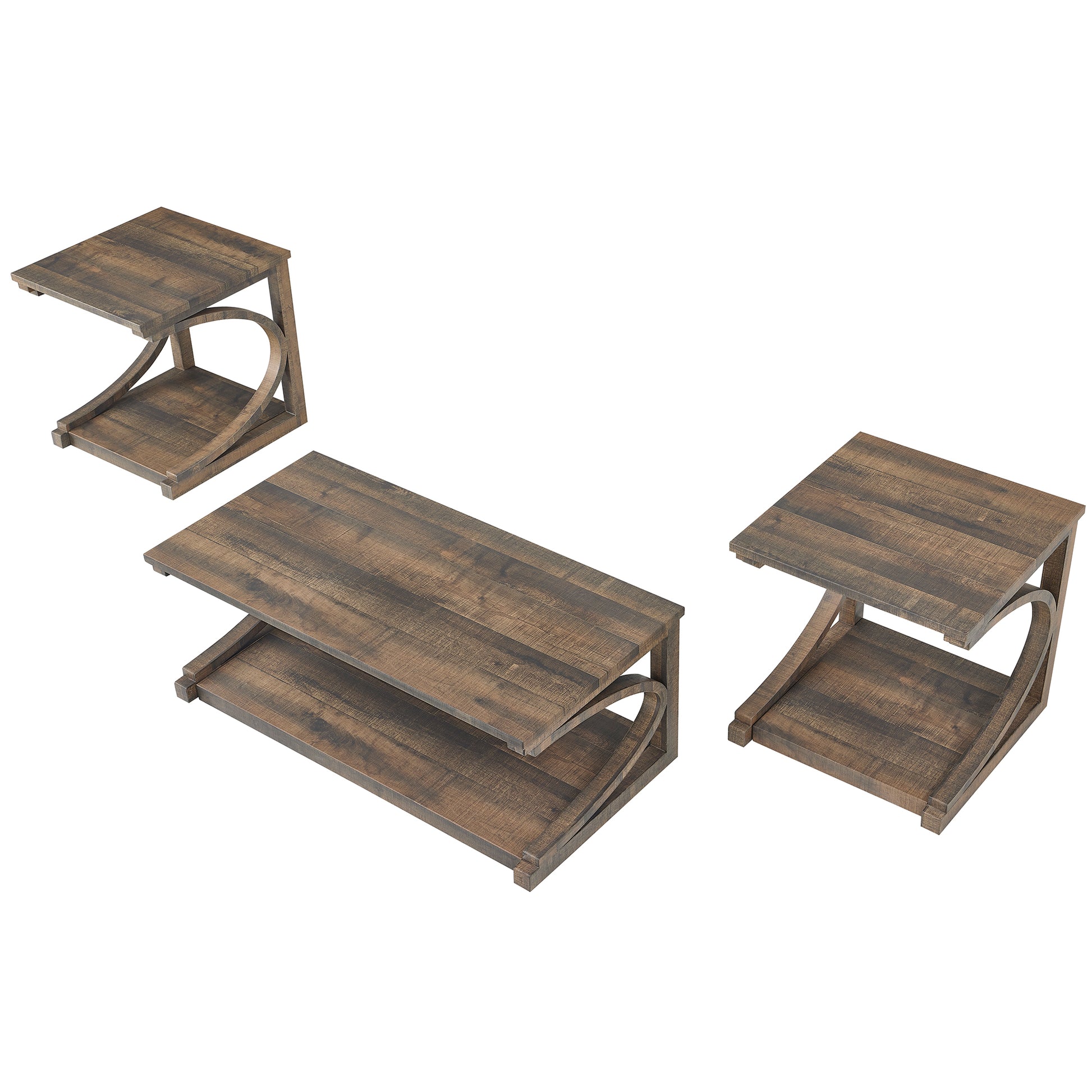 Unique Coffee Table, Solid Wood 48 Inch Modern Coffee Table Modern Center Table With Storage, Solid Wood Special Shape Coffee Table, Living Room, Kitchen, Apartment Dining Table Brown Solid Wood Mdf