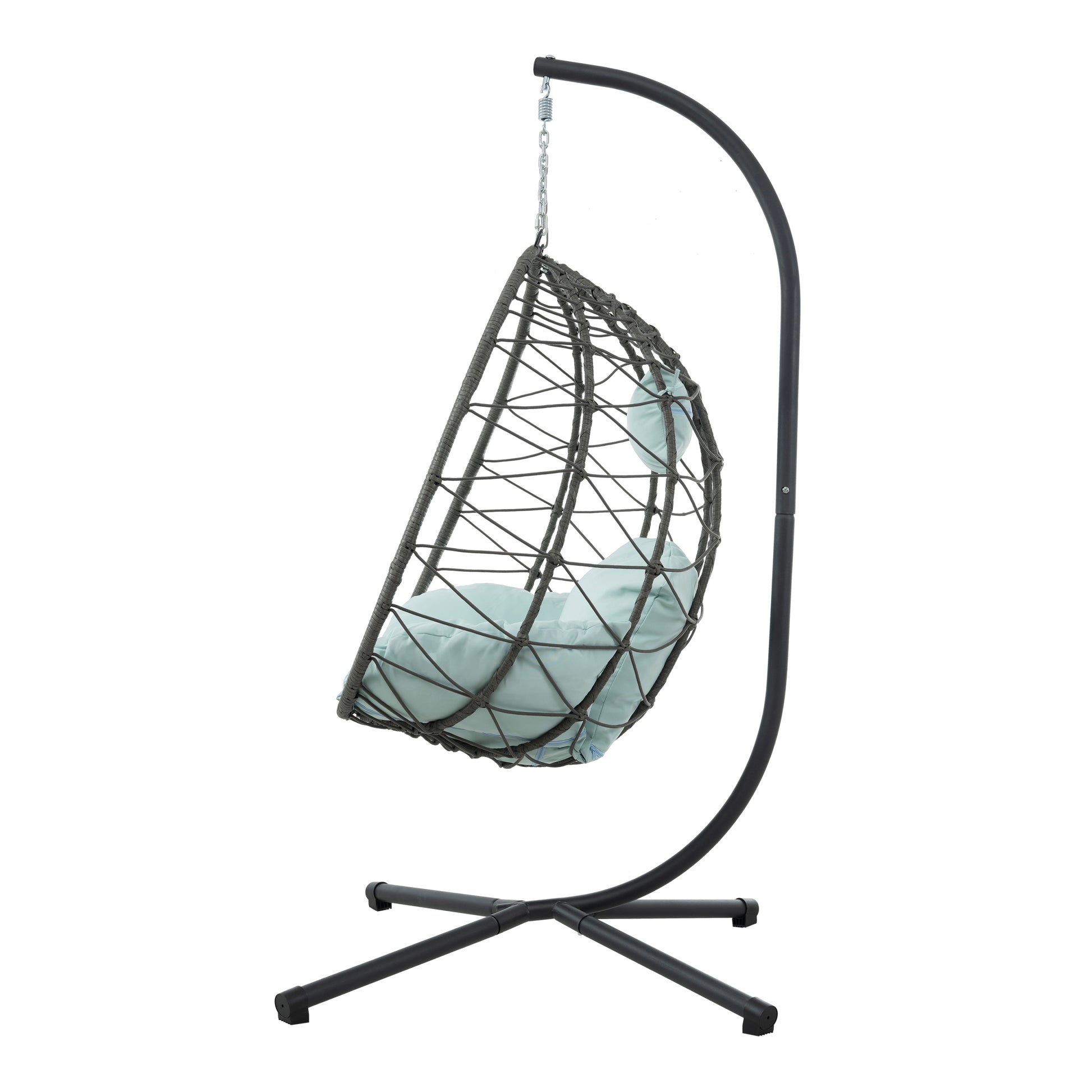 Egg Chair With Stand Indoor Outdoor Swing Chair Patio Wicker Hanging Egg Chair Hanging Basket Chair With Stand For Bedroom Living Room Balcony Gray Steel