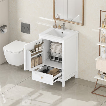20" Bathroom Vanity With Sink, Bathroom Cabinet With Soft Closing Door, Storage Rack And A Drawer, White White Mdf