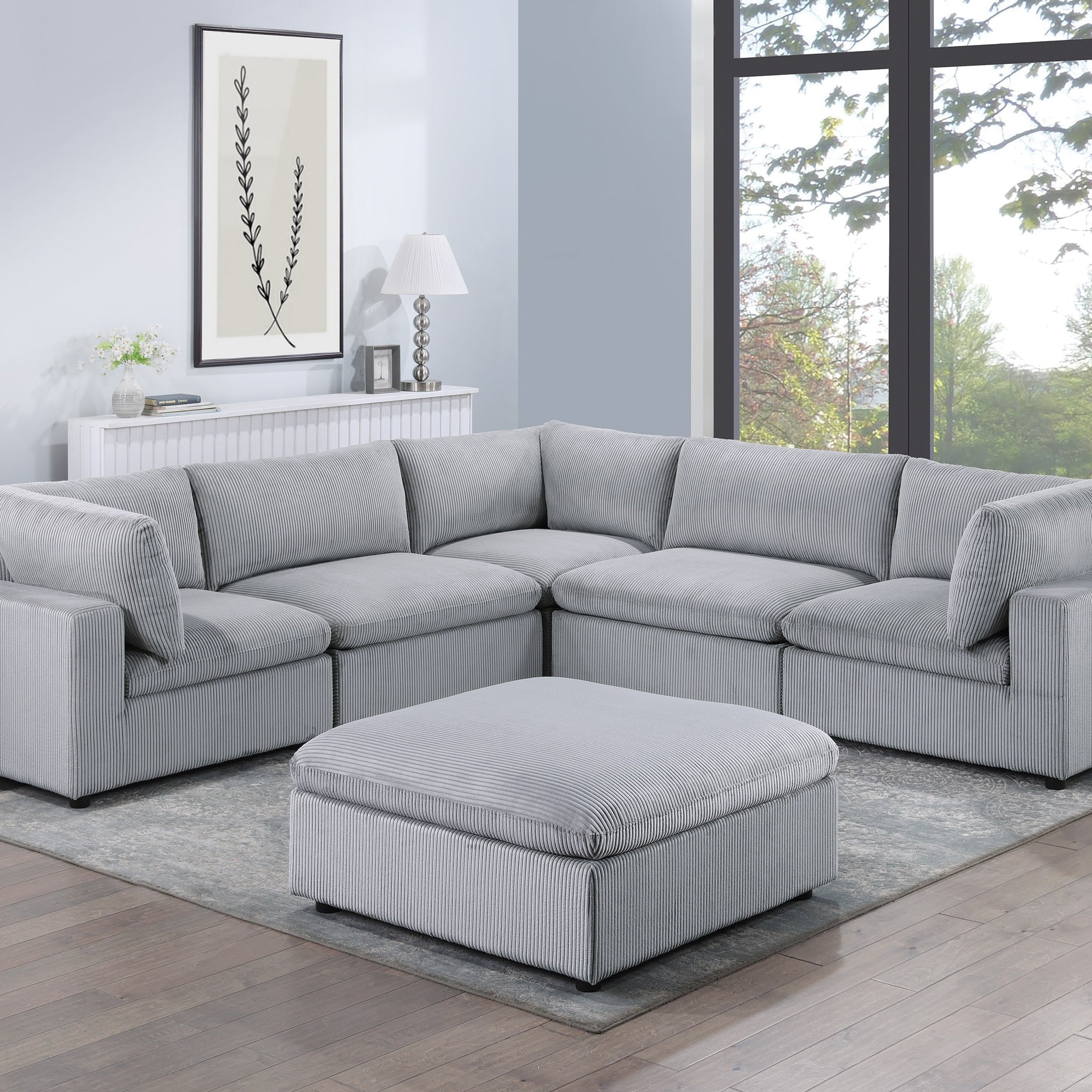 Dark Gray Color 6Pc Modular Sectional Set Corduroy Upholstery Couch 3X Corner Wedge 2X Armless Chairs 1X Ottoman Living Room Furniture Dark Gray Primary Living Space Cushion Back Contemporary,Modern