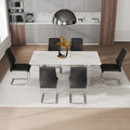 Table And Chair Set, Modern And Minimalist Dining Table. Imitation Marble Glass Sticker Desktop, Stainless Steel Legs, Stable And Beautiful. Comfortable Pu Seats. Dt 69 Silver Glass