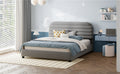 Queen Size Velvet Upholstered Platform Bed,Solid Frame And Stylish Curve Shaped Design, Gray Queen Gray Velvet