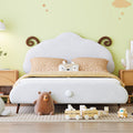 Full Size Upholstered Platform Bed With Sheep Shaped Headboard, White Full White Plywood