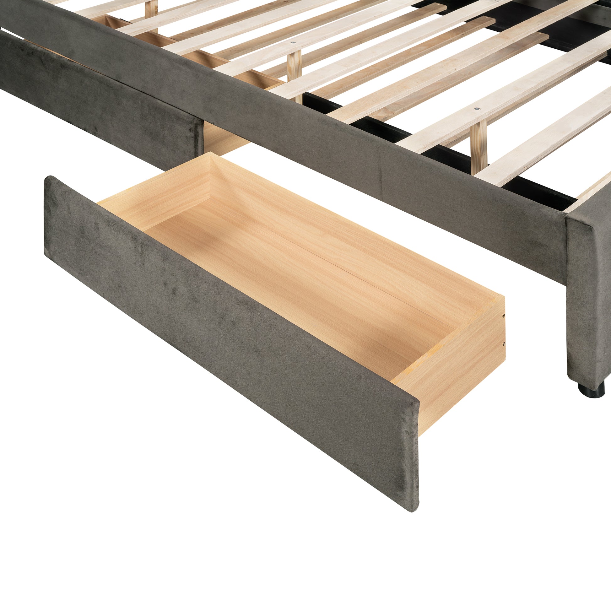 Queen Size Upholstered Platform Bed With Multi Functional Headboard, Trundle And 2 Drawers, Gray Box Spring Not Required Queen Gray Wood Bedroom Upholstered