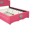Full Size Upholstered Platform Bed With Trundle And Heart Shaped Decoration, Dark Pink Box Spring Not Required Full Dark Pink Wood Bedroom Bed Frame Faux Leather Upholstered