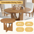 Modern 5 Piece Extendable Round Dining Table Set With 16.2Inch Removable Leaf For Small Places, Walnut Beige Wood Dining Room Solid Wood Rubberwood Round Dining Table With Chair Upholstered Chair Wood Walnut Seats 4 Removable Leaf Contemporary Round