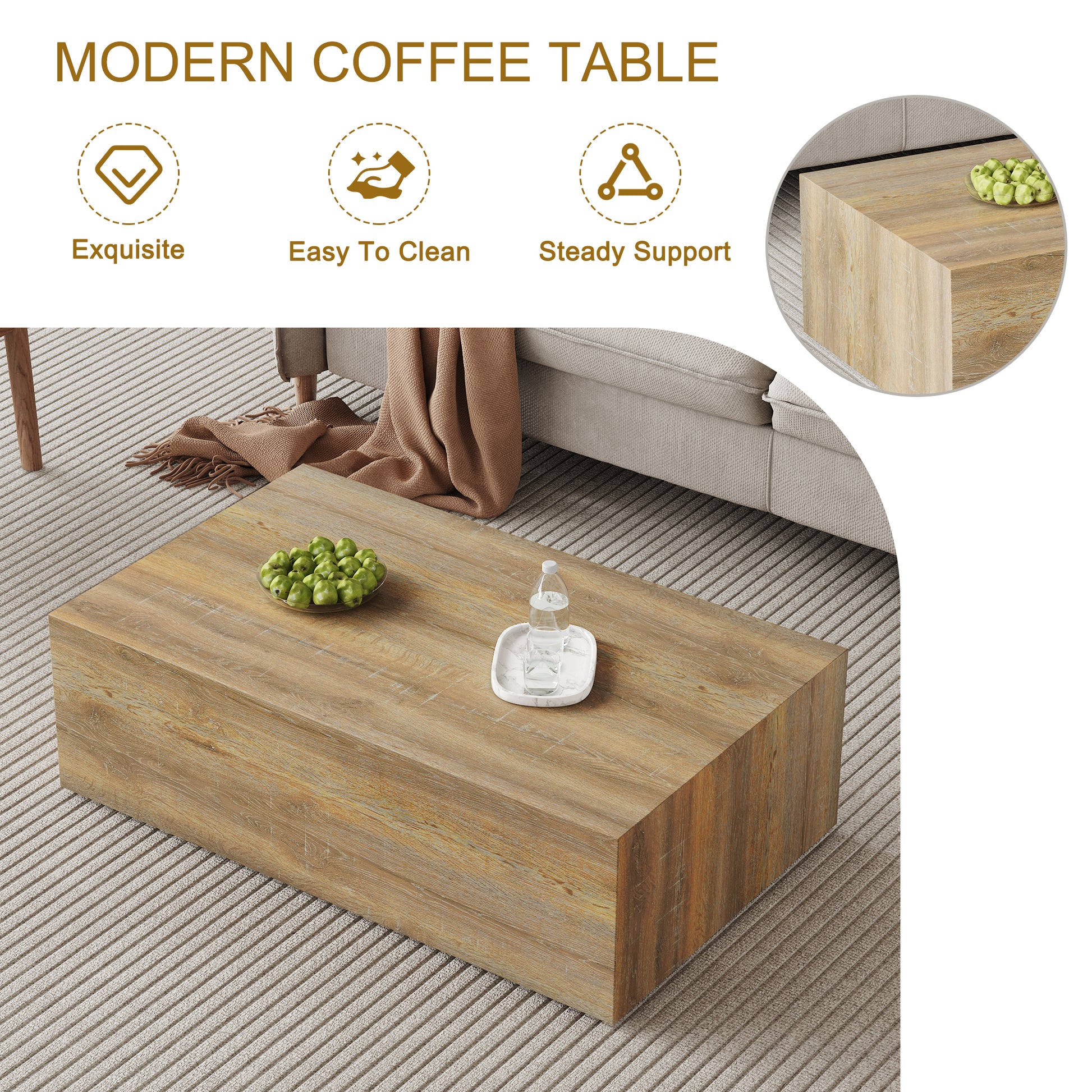 Elevate Your Living Space With This Modern Mdf Coffee Table That Showcases Smooth, Light Wood Color Texture Patterns. It Is Characterized By Stylish Design.39.3*23.6*12 Wood Mdf