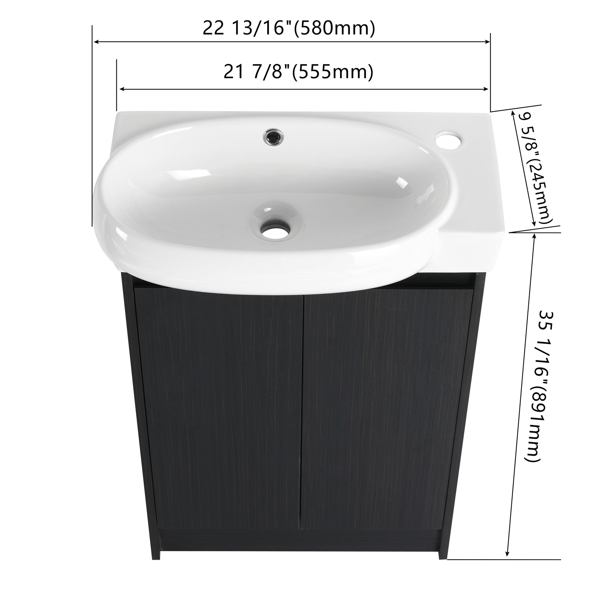 23" Freestanding Bathroom Vanity With Sink, Soft Close Doors Black Chestnut Bathroom Modern Plywood