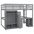 Full Size Loft Bed With Wardrobe, Desk And Storage Drawers, Gray Full Gray Pine