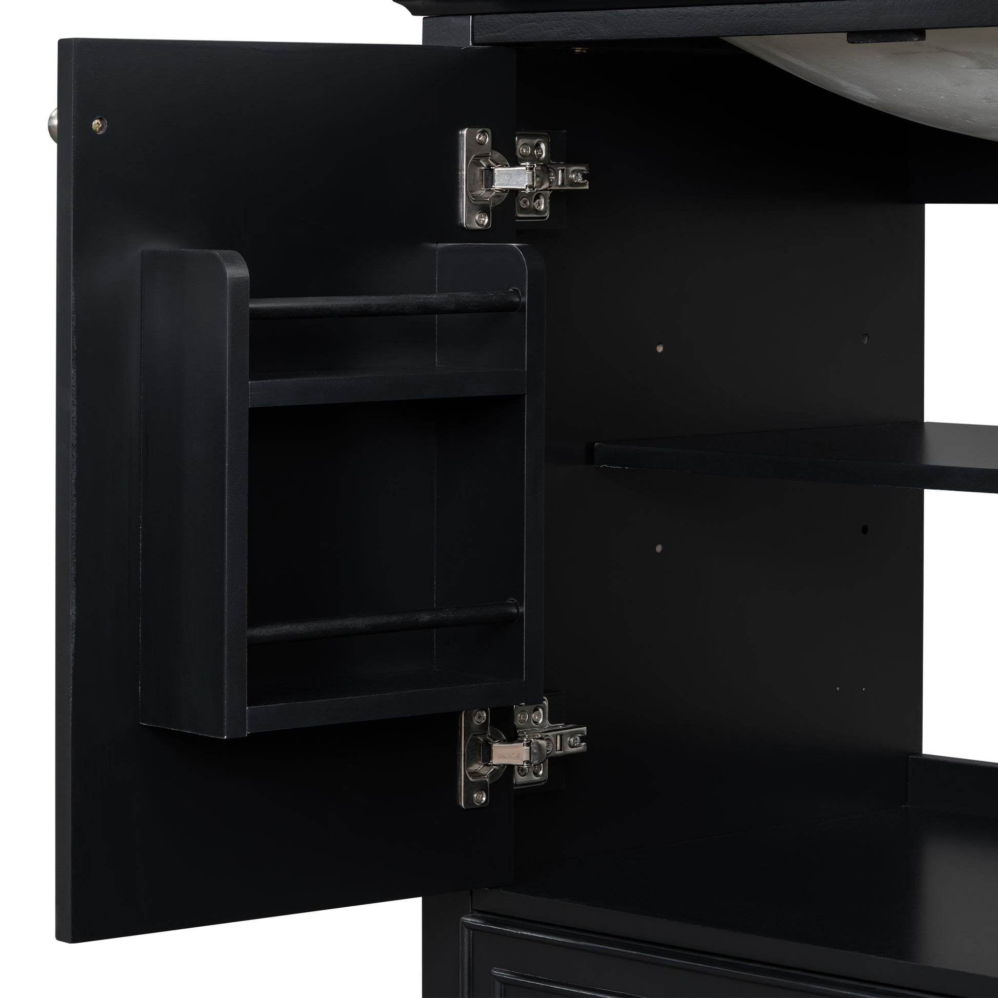 30" Bathroom Vanity Without Sink, Base Only, Multi Functional Bathroom Cabinet With Doors And Drawer, Solid Frame And Mdf Board, Black Black Solid Wood Mdf