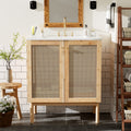 30 Inch Bathroom Vanity Crafted From Natural Materials, Featuring Handmade Rattan Doors And Soft Closing Mechanisms Wood Wood Rattan