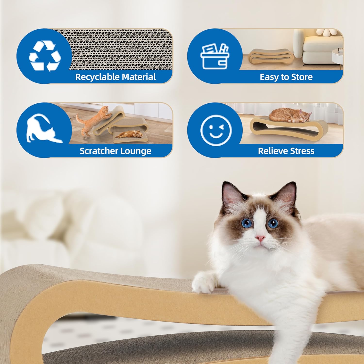 3 In 1 Cat Scratcher Cardboard, Cat Scratching Board Furniture Protector, Cat Scratching Post, Cat Beds For Indoor Cats, Infinity Shape, X Large Brown Wood