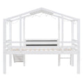 Twin Size Loft Bed With Ladder And Slide, House Bed With Blackboard And Light Strip On The Roof, White Twin White Solid Wood Mdf
