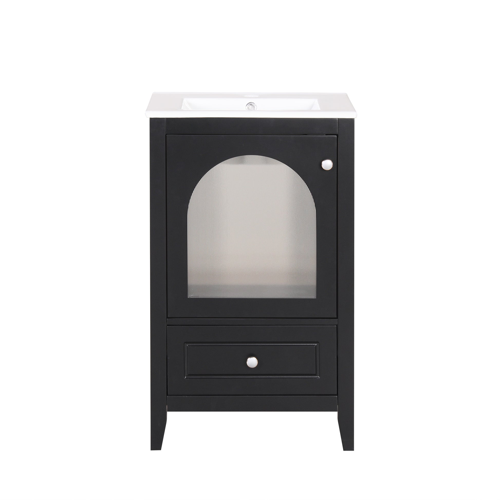 20" Bathroom Vanity With Sink, Bathroom Cabinet With Soft Closing Glass Door, A Drawer, Black Black Mdf