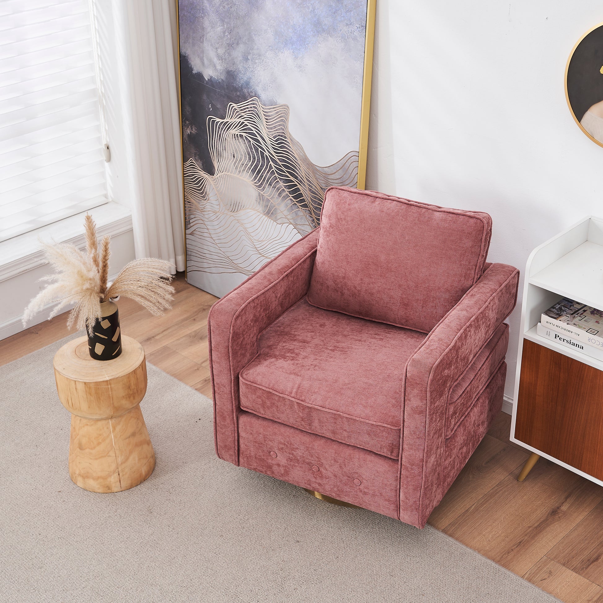 Swivel Barrel Chair For Living Room,360 Degree Swivel Club Modern Accent Single Sofa Chair, Small Leisure Arm Chair For Nursery, Hotel, Bedroom, Office Pink Primary Living Space Modern Linen