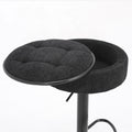 Round Storage Bar Stool Set Of 2, Black Linen Height Adjustable Barstool, 360 Counter Height Swivel Stool, Armless Bar Chair With Metal Frame For Kitchen Counter Dining Living Room Black Set Of 2 Foam Linen