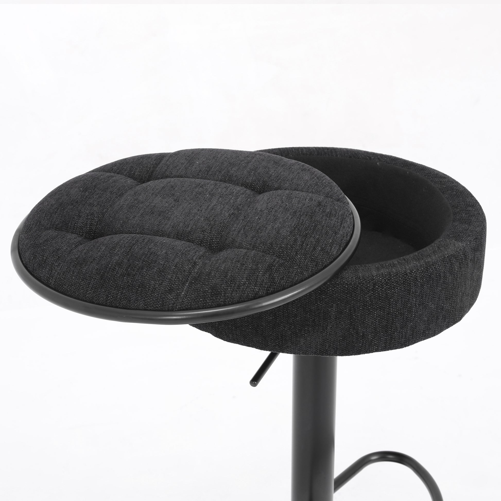 Round Storage Bar Stool Set Of 2, Black Linen Height Adjustable Barstool, 360 Counter Height Swivel Stool, Armless Bar Chair With Metal Frame For Kitchen Counter Dining Living Room Black Set Of 2 Foam Linen