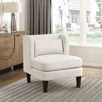 Modern Beige Accent Chair Cushion Seat Corduroy Fabric Upholstery Pillow Living Room Furniture 1Pc Beige Primary Living Space Modern Plywood