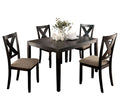 Brushed Black Solid Wood 5Pc Dining Set Table And 4X Chairs Brown Fabric Cushions Seats X Cross Back Design Chairs Dining Room Wood Black Brown Seats 4 Wood Dining Room 48 Inches Solid Wood Contemporary,Modern,Transitional 4 Leg Rectangular Rectangular