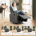 Rocking Recliner Chair With Large Footrest, Stain Resistant Faux Leather Recliner Rocker, Single Sofa Recliner For Living Room, Office, High Back, Upholstered Deep Seat, Grey Grey Metal