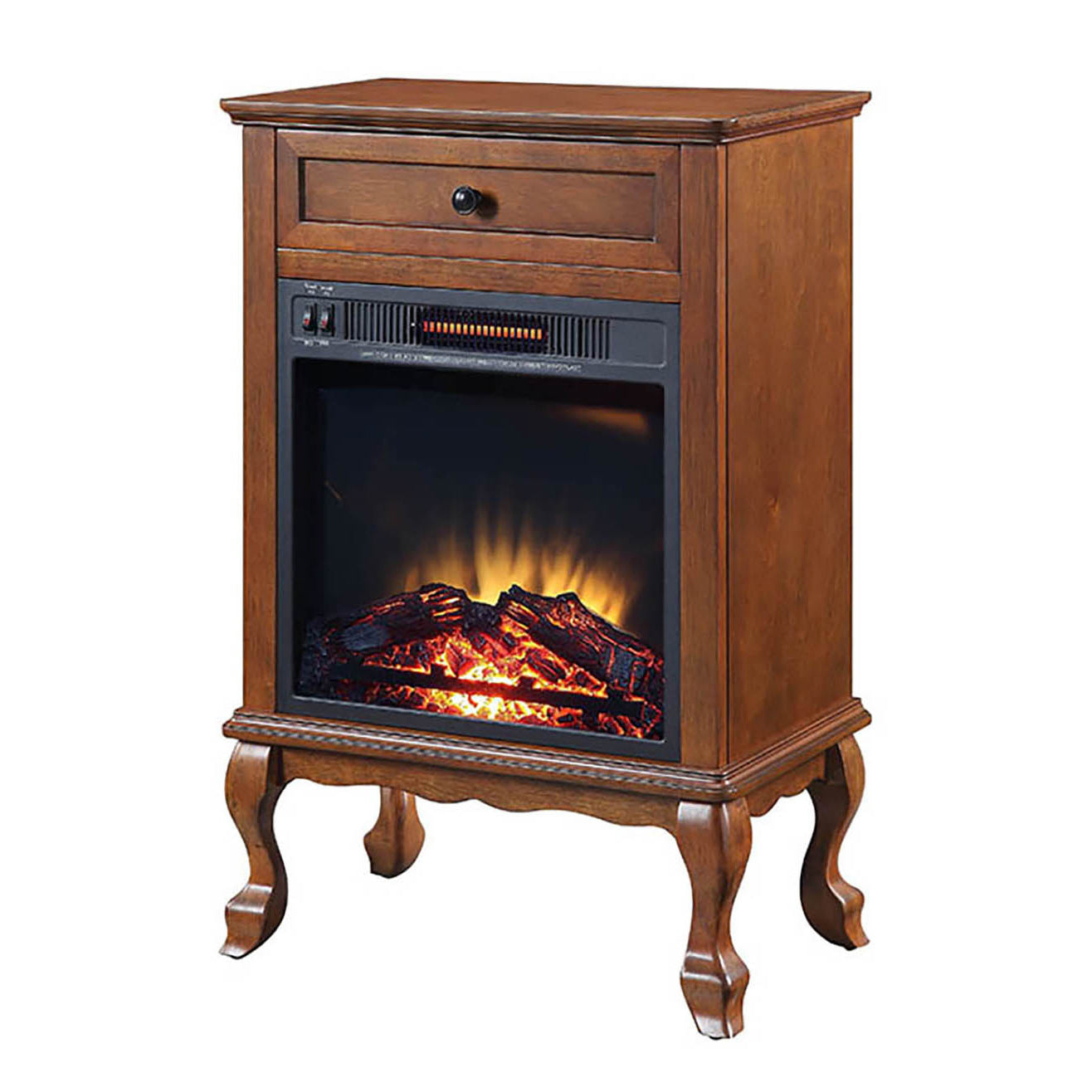 Walnut 1 Drawer Fireplace With Queen Ann Leg Electric Walnut Primary Living Space Freestanding Wood Electric