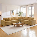 6 Seats,Oversized Sectional Sofa,L Shaped Corner Couch With Detachable Seat & Back Cushion, Corduroy Upholstery Convertible Sleeper Sofa&Couch For Living Room Yellow Fabric 6 Seat